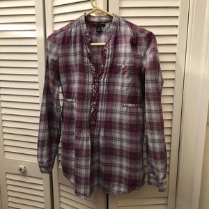 Tommy Hilfiger women gray and pink blouse with back strings, front buttons, long